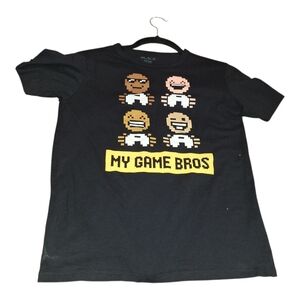 Black Graphic T-Shirt with Pixel Art Large 10-12